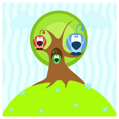 Three cute birds in a cartoon style