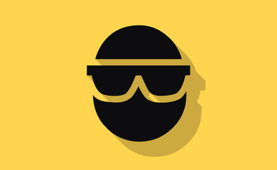Vector man with sunglasses and long shadow effect on flat background