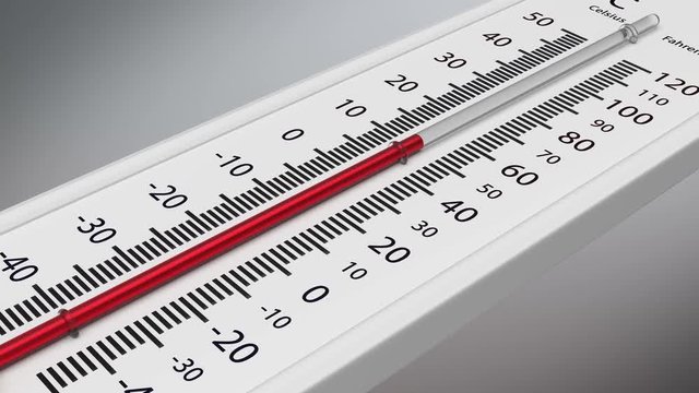 Temperature on the thermometer rises. Animation of mercury rising in thermometer. Mask for thermometer included.