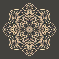 Mandala design hand drawn oriental elements beige on grey background. Template for your designs. vector illustration