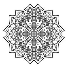 Mandala hand drawn design. Can be used like Coloring page. Vintage oriental round decorative element. vector illustration