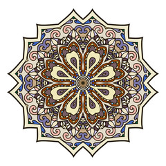 Abstract ethnic colored mandala ornamental pattern. Unique oriental style hand drawn design elements. templates for your designs