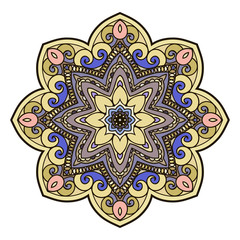 Abstract ethnic colored mandala ornamental pattern. Unique oriental style hand drawn design elements. templates for your designs