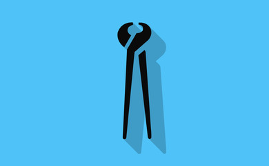 Vector nippers with long shadow on flat background