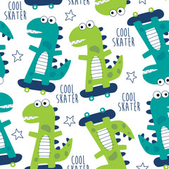 seamless cool skater dinosaur pattern vector illustration