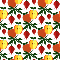 Fresh pomegranate and apple pattern vector