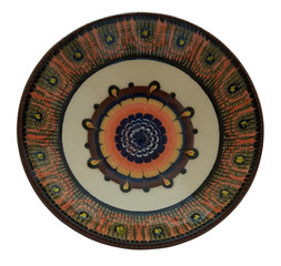 Ceramic plate painted in flanders technology. Isolated on a whit