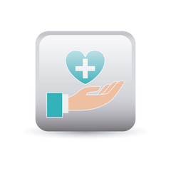 Obraz premium Cross hand and heart inside frame icon. Medical and health care theme. Colorful and isolated design. Vector illustration