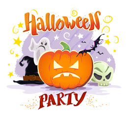 Vector flat halloween card, advertisement, banner, poster, placard, party invitation, flayer design element.