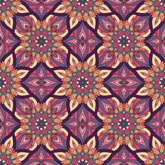 Ornate floral seamless texture, endless pattern with vintage mandala elements.