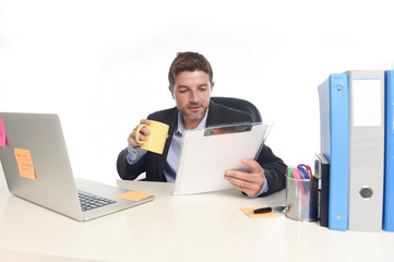 young attractive businessman working happy confident at office r