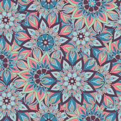 Ornate floral seamless texture, endless pattern with vintage mandala elements.