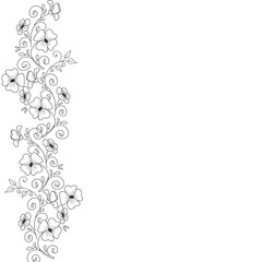 Floral black line seamless border. Decorative element