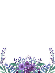 Frame with Watercolor Little Violet Flowers and Herbs