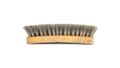 Closeup old wood shoebrush isolated on white background with clipping path