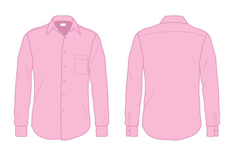 Men's button down dress shirt template, front and back view