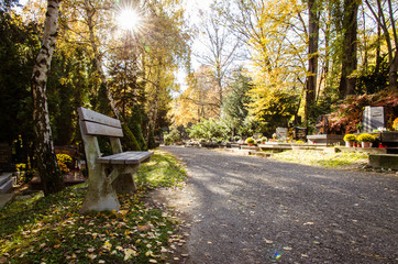 autumn atmosphere in the cemetery