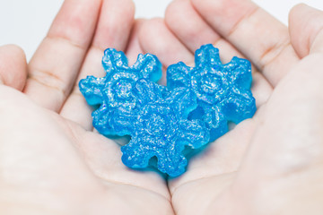 Soap in snow form on hand