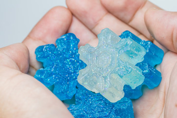 Soap in snow form on hand