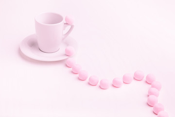 Fototapeta na wymiar Sweet Pink Candy Coffee, Unique Coffee, Candy Coffee, Coffee Advertisement, Coffee Pink Background, Pure Coffee