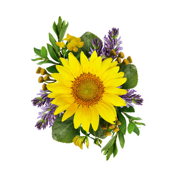 Sunflowers and wild flowers bouquet