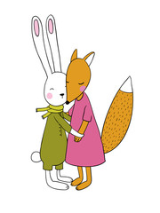 The fox and the hare. Animals of the forest.