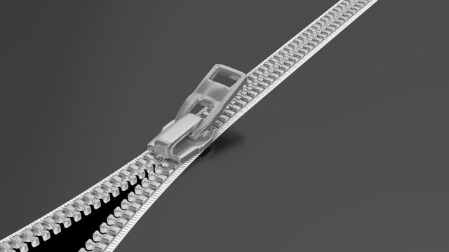 Long zipper on black material. Animation of unzipping the zipper with mask included.