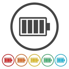 Full battery icon, circle button, vector illustration