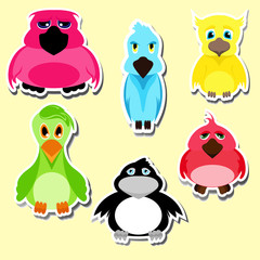 Set of stickers. Birds in cartoon style. EPS 10