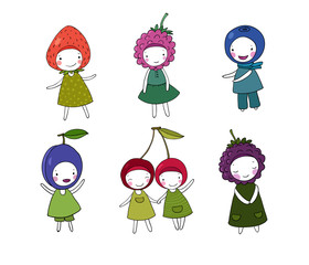Set of cute cartoon girl berries.