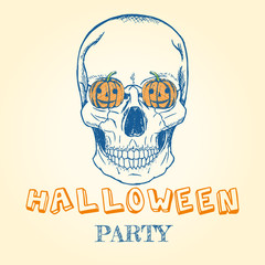 Halloween doodle - skull and pumpkins