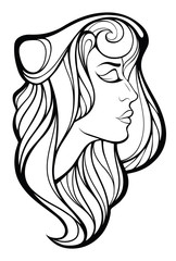 Vector decorative portrait of beauty woman with long hair isolat