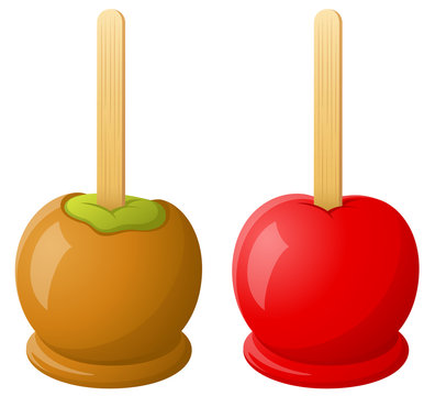 Vector illustration of a caramel apple and a red candy apple.