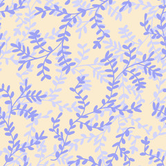 Fototapeta na wymiar Hand drawn seamless pattern with leaf branches in purple.