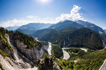 Fototapeta na wymiar View of the Rhine Canyon in the Valley of Trin