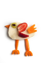 Food art creative concepts. Animals made of many fruits over white background