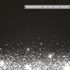 Transparent vector light effect silver, gray. Glitter particles, shining stars , space background. Bright design element, silver, luxury greeting card