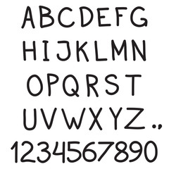 Alphabet. Hand drawn letters and numbers isolated on white background. Vector illustration. © metelsky25