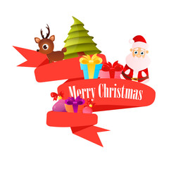 Red ribbon Christmas isolated on white background. Vector illustration