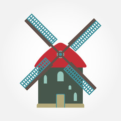 Windmill icon. Mill symbol. Colorful vector illustration.