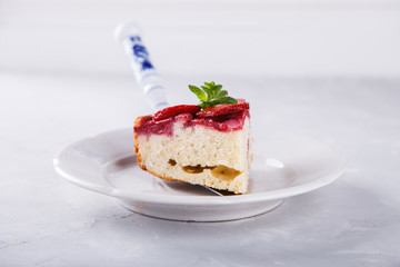 Cake with fresh strawberries.Biscuit.selective focus.