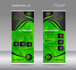 Green Roll up banner template vector, roll up stand, banner desi