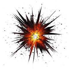 Black isolated vector star explosion with particles on white background