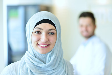 Closeup portrait of friendly, smiling confident muslim female doctor