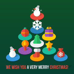 Set of isometric colorful Christmas icons in flat style