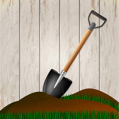Shovel in the ground. Gardening tool