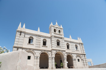 Church of Santa Maria dell'Isola located on the cliff near the town of Tropea, Italy
