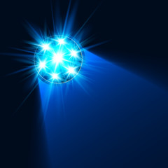 Bright blue vector flashlight light in darkness
