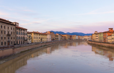 Fototapeta premium Pisa (Tuscany, Italy), the city of Leaning Tower. Here: the Arno river