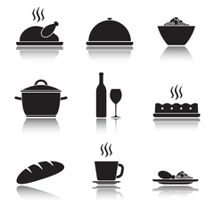 Kitchen and cooking icon set. Food and drink icons isolated on white background. Vector illustration.